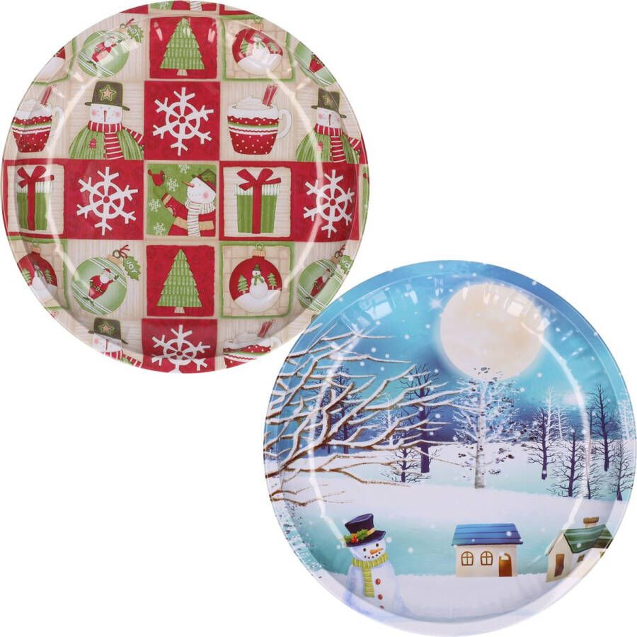 Merkloos Kerst borden 2x st 26 cm metaal kerst thema kerstservies Bordjes