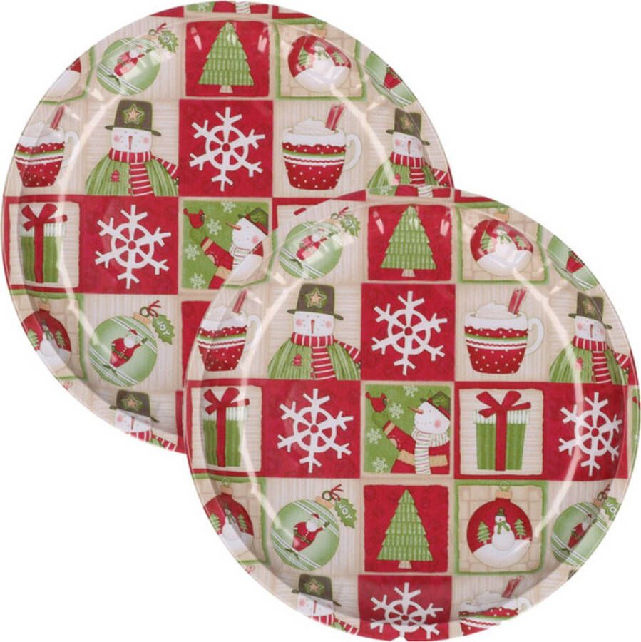 Kerst borden 4x st 26 cm metaal met sneeuwpop kerstservies kerst bordjes