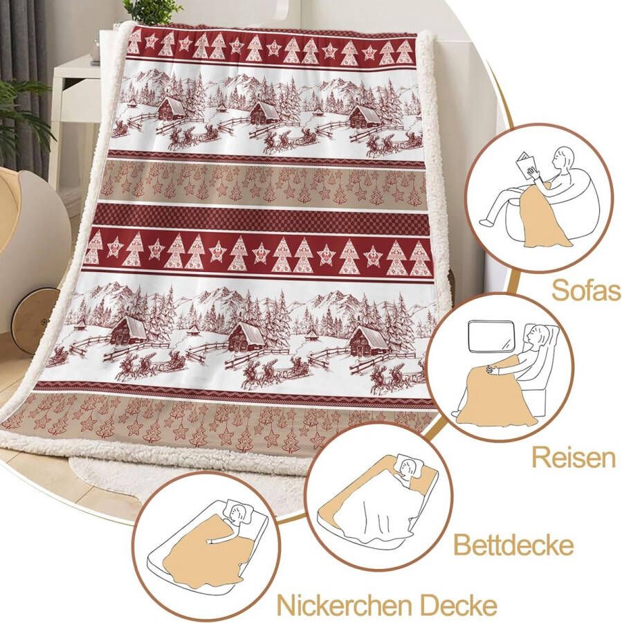 Kerst Knuffeldeken 150 x 200 cm Sherpa Deken Kerstboom Fleece Deken Omkeerbare Sofa Deken Bank Deken Zacht Warm Deken als Kerstcadeau voor Sofa Bed