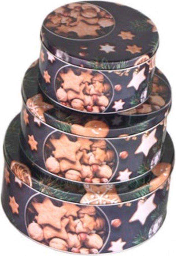 Kerst Koektrommel set van 3 maten motief koekjes