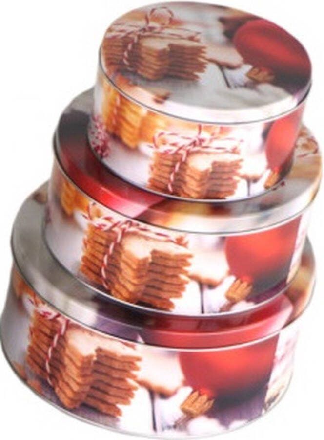 Kerst Koektrommel set van 3 maten motief koekjes en kerstballen