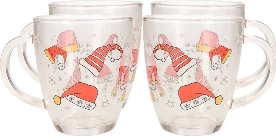 Merkloos Kerst mok beker van glas 4x stuks 300 ml met kerstman kleding Bekers