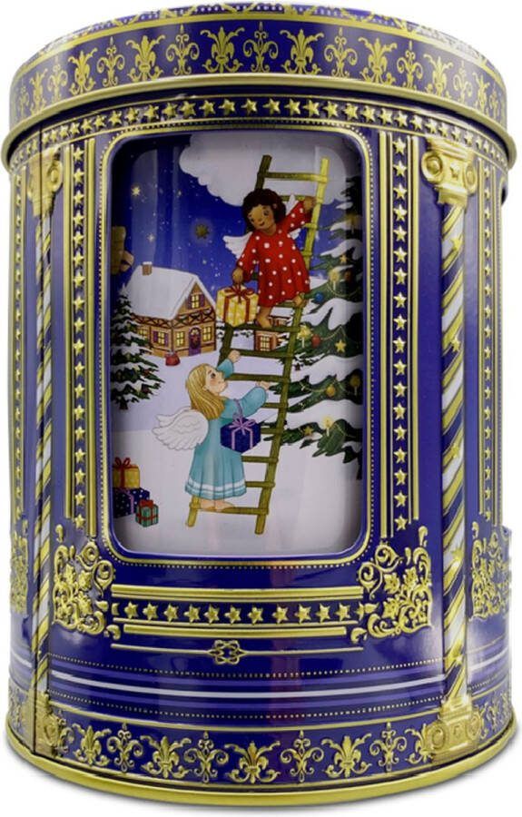 Kerst Muziekdoosje & Kerstblikje met Engelen Sneeuwpoppen en Elfen Kerstcarrousel Muziekdoos en Bewaarblik