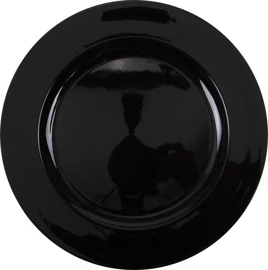 Merkloos Set van 2x stuks kerstdiner onderborden rond zwart glimmend 33 cm Onderborden