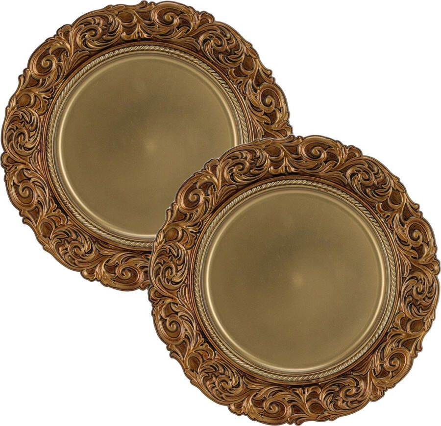 Merkloos Sans marque Kerst onderborden D36 cm goud set 2x stuks rond kunststof