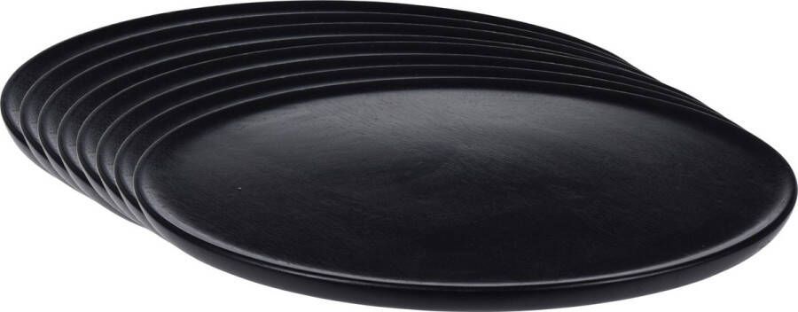 Merkloos Set van 12x stuks kerstdiner onderborden rond zwart hout 38 cm Onderborden