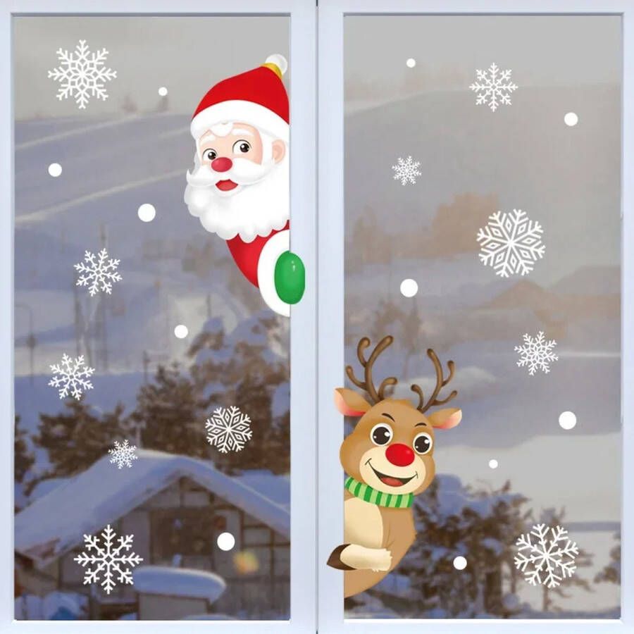 Kerst Raamstickers 2 stuks Eland Kerstman Sneeuwvlokken 2024 Kinderkamer Verwijderbare Sticker Pvc Statische Sticker Sneeuwvlokken Nieuwjaar Feest Eland en Kerstman