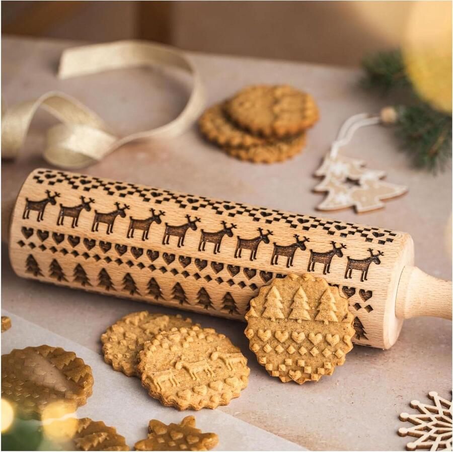 Kerst Reliëf Deegroller Scandinavisch Ontwerp Laser Gegraveerd Kerst Patroon