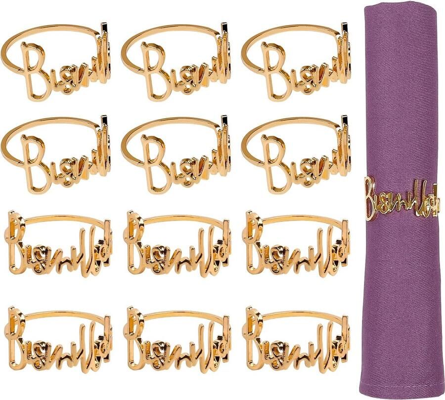Kerst Servetringen Set van 12 Goud Legering Ambachtelijke Servethouder Ringen Kersttafel Decor voor Bruiloft Feesten Kerstmis Thanksgiving Vakantie Diner Tafel Decor (Goud)