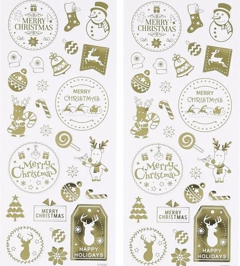 Kerst stickervel met 52 gouden kerstmis stickers Kerstdecoratie kerstversiering