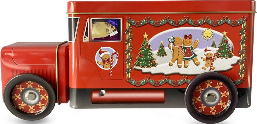 Kerstblik Vrachtwagen met Peperkoekmannetjes Kerst Blikje Bestelwagen Bewaartrommeltje Kerst Bewaarblik voor Kerst