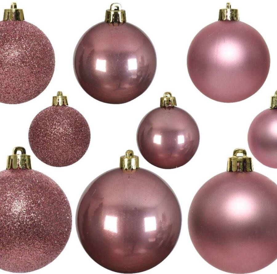 Kerstballen set 42-delig glas donkerroze maten