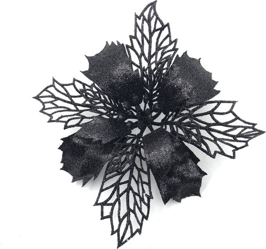 Kerstbloemen decoratie glitter kerstdecoratie 10 stuks zwart 16.5 cm plastic voor bruiloft kerstboom Nieuwjaar ornamenten kunstbloemen