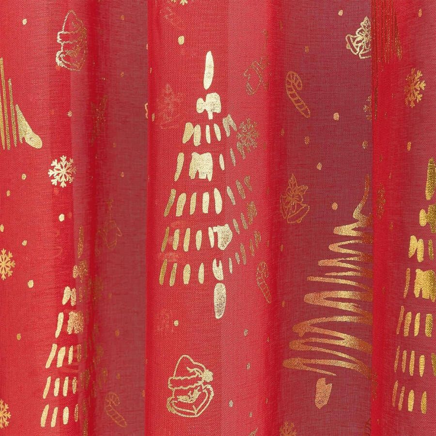 Kerstdecoratie gordijnen met inslagringen Kerstmis rood gordijnen raam decoratiegordijn met borduurwerk voor woonkamer slaapkamer en balkondeur set van 2 145 x 140 cm (h x b)