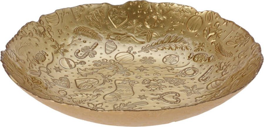 Merkloos Glazen decoratie schaal fruitschaal goud rond D40 x H7 cm Fruitschalen