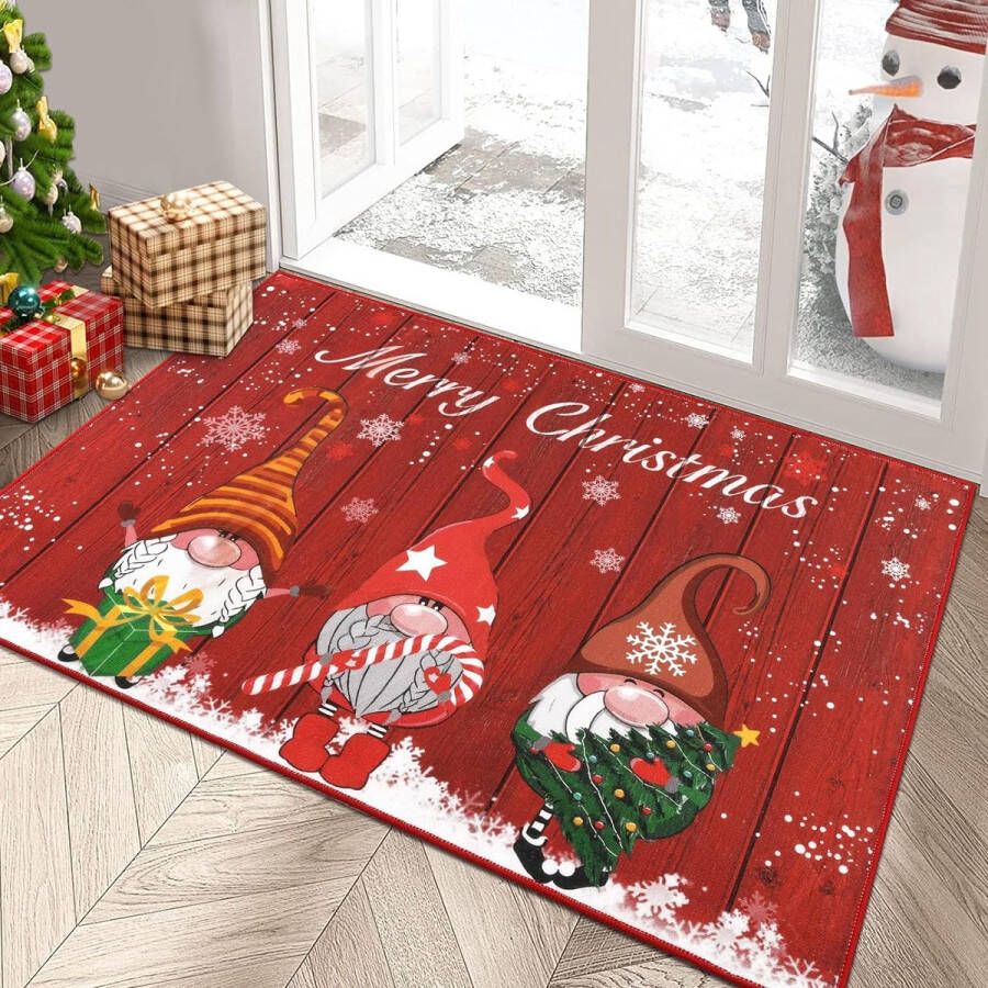 Kerstdeurmat 50 x 80 cm voor buiten en binnen antislip vuilvangmat wasbaar entreemat deurmat voor ingang huisdeur patio hal tuin