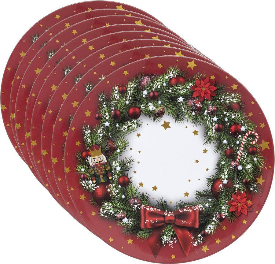 Kerstdiner onderborden kerstmis D33 cm kerstkrans Set van 12x stuks kunststof