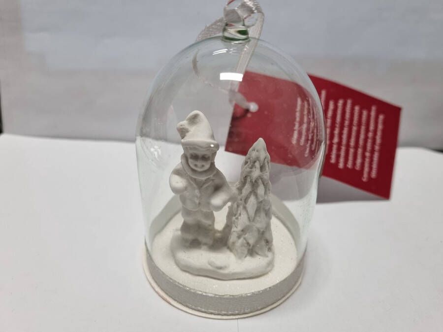 Kersthanger stolp jongen met kerstboom wit glas 8 cm