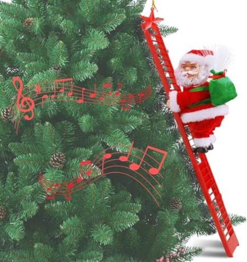 Kerstman op Ladder Klimmende Kerstman Climbing Santa 56 cm Kerstman: 24 x 12 cm