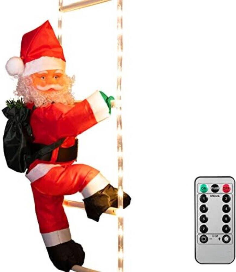 Kerstman op Ladder Klimmende Kerstman Climbing Santa XL 90 cm Binnen- Buitentimer 8 Functies Afstandsbediening