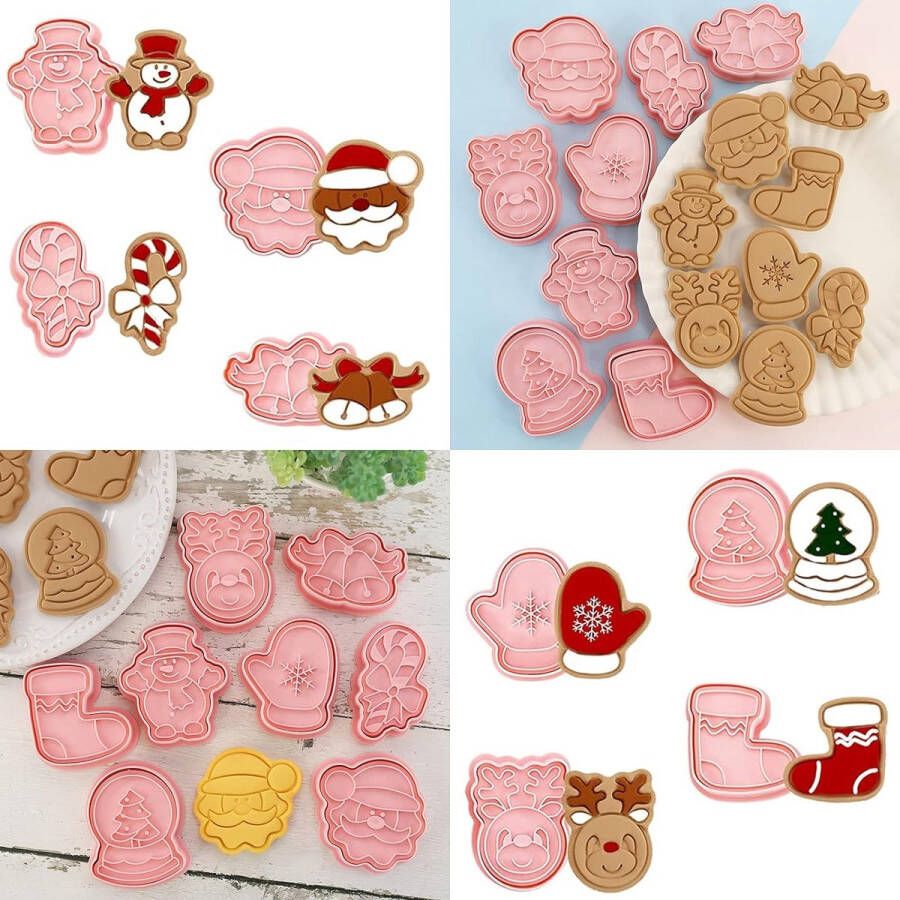 Kerstmis C 8 stuks koekjessnijders fondant koekjessnijders mini uitsteekvormen kinderen 3D uitsteekvormen set reliëf brood taart kinderen uitsteekvormpjes gereedschap