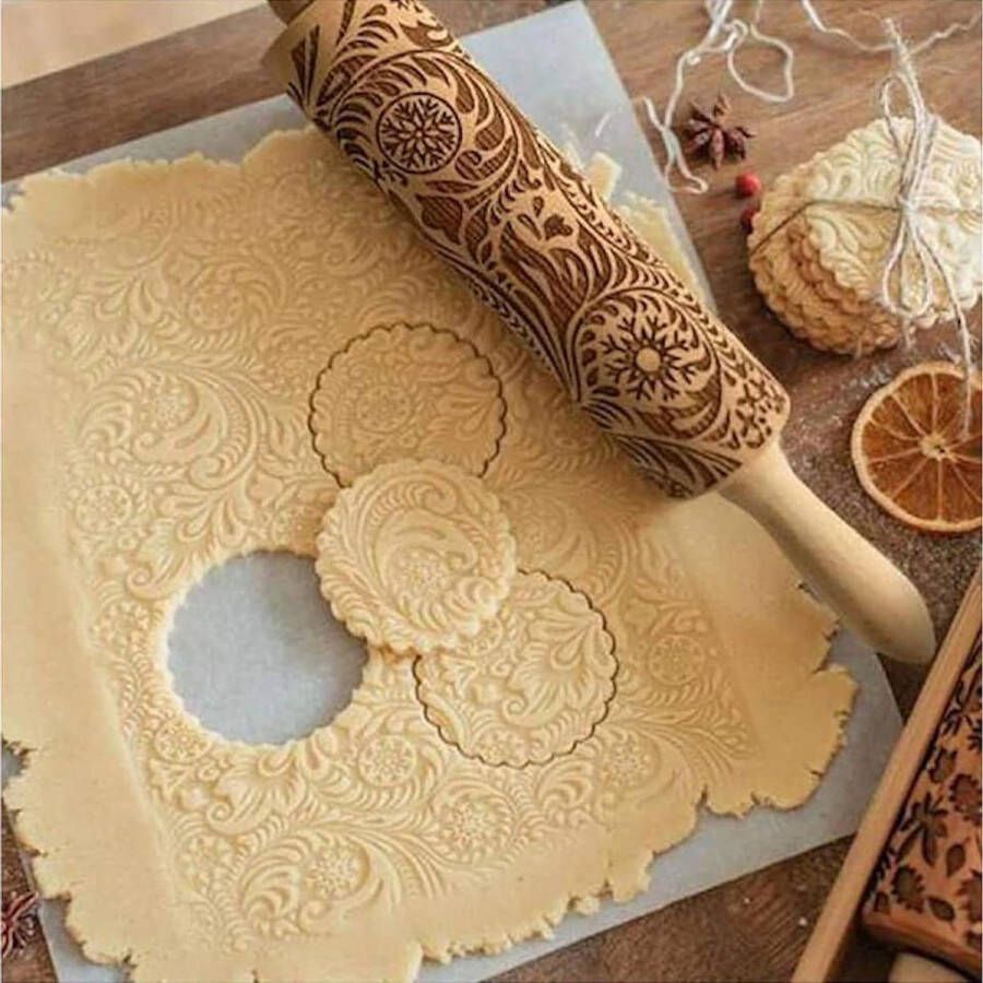 Kerstmis deegroller met patroon 3D eland sneeuwvlok paisley olietak DIY Kerstmis keuken koekjes 35 cm x 5 cm
