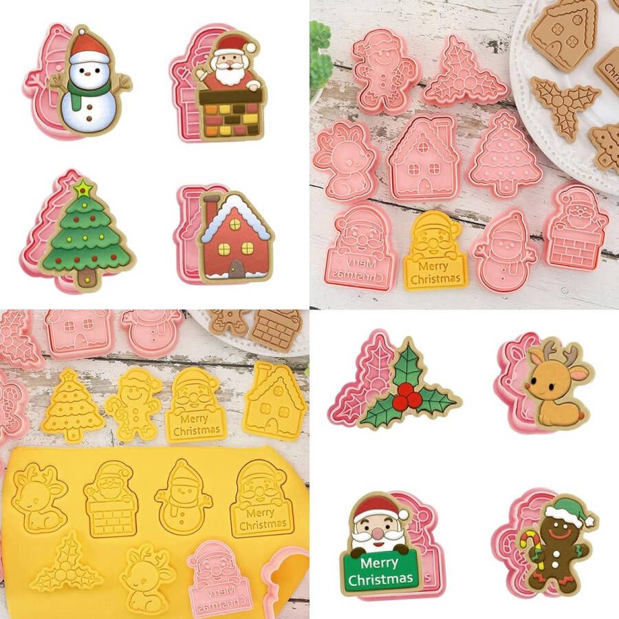 Kerstmis koekjes uitsteekvormpjes fondant koekjessnijders mini uitsteekvormen kinderen 3d uitsteekvormen set reliëf brood cake kinderen uitsteekvormpjes gereedschap (stijl 5)