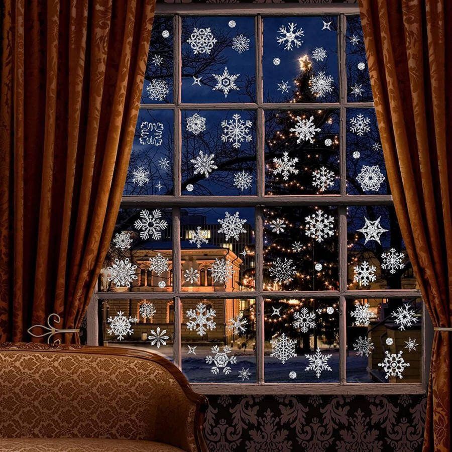 Kerstraamdecoratie raamfoto's Kerstmis sneeuwvlokken kerstdecoratie kerstversiering raamfolie spiegelfolie zelfklevend 60 x 400 cm uv-bescherming zonwerende folie