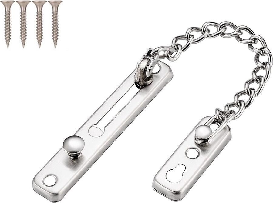 Kettingdeurbeveiligingen eurkettingbeveiligingen met veiligheidsveer voor diefstalbeveiliging Deurslot binnendeur Roestvrij Stalen Anti Diefstal Ketting Kettingslot Met Schroeven Hotel Huis Deurslot binnendeur zilver