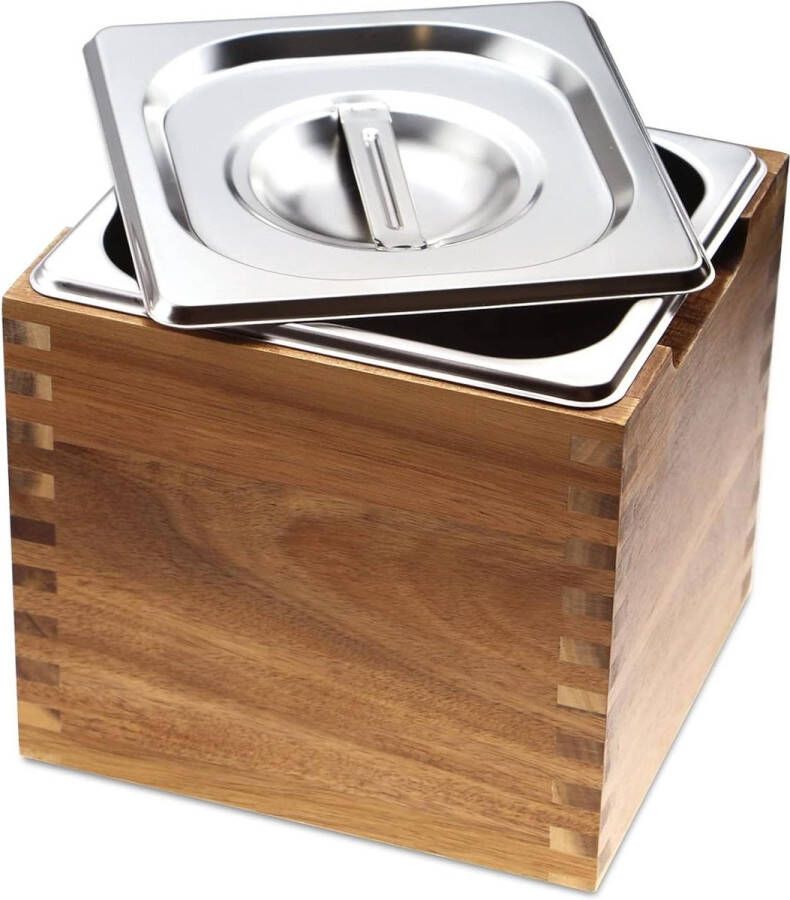 Keuken-aanrecht compostbak met deksel en acacia houten doos geurbestendig en roestvrij staal