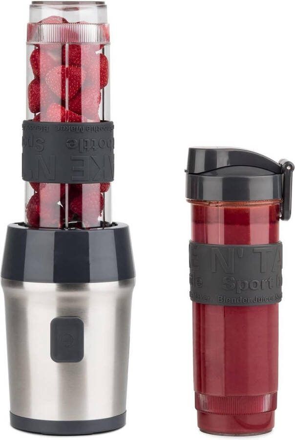 Keuken Blender Smoothie Maker Compact 2 Flessen Met Deksel Roestvrijstaal 570ml -Krachtig Zwart