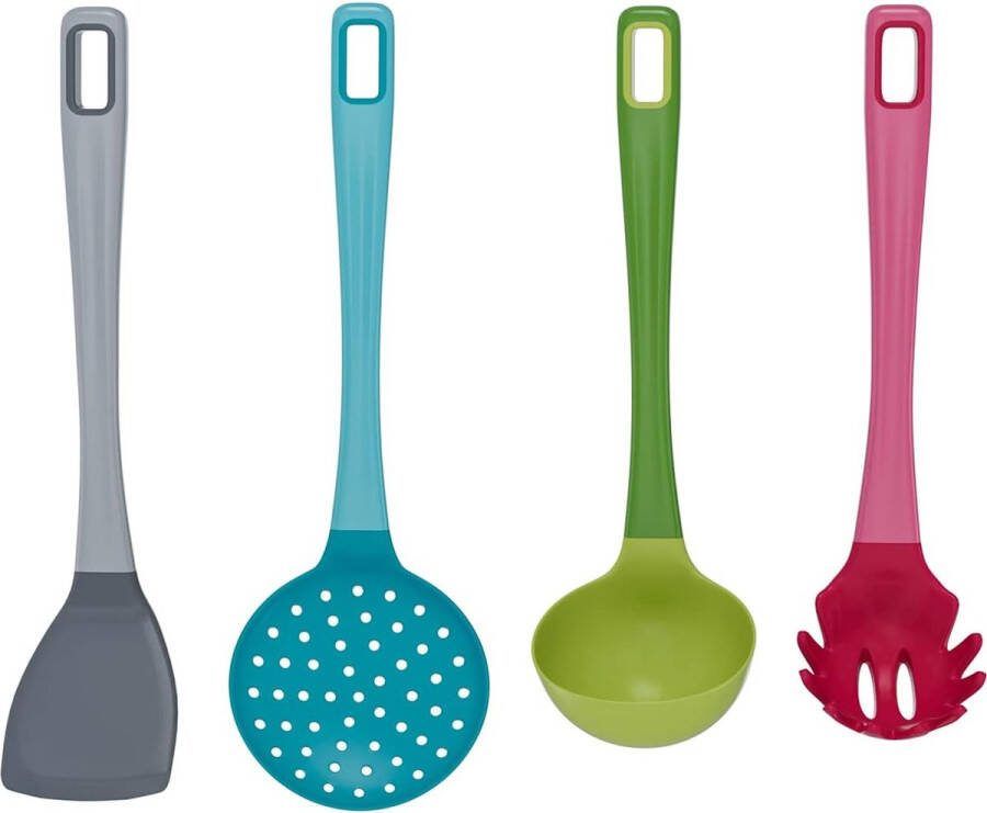 Keuken gadgets Set van 4 (spatel siliconen soeplepel schuimlepel spaghettilepel) keukengerei spatel kunststof pollepel schuimspaan spaghetti lepel keukenhulp