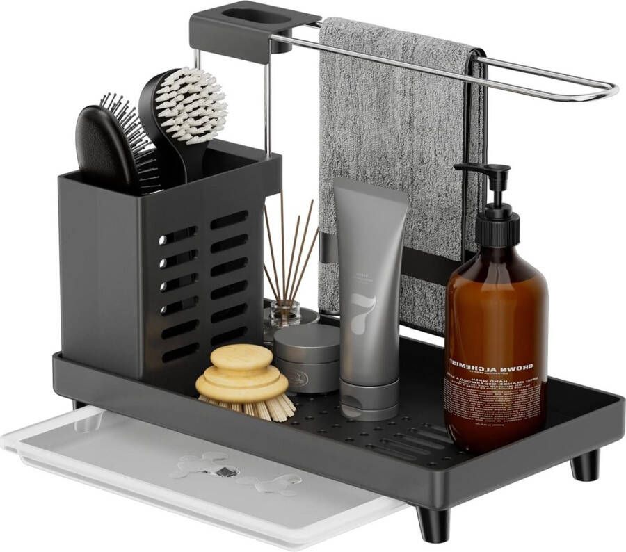 Keuken gootsteen organizer gebruiksvoorwerpen mand voor keuken en badkamer met afdruipbak lijm werkblad dubbel gebruik sponsborstel zeepbakhouder voor handdoeken