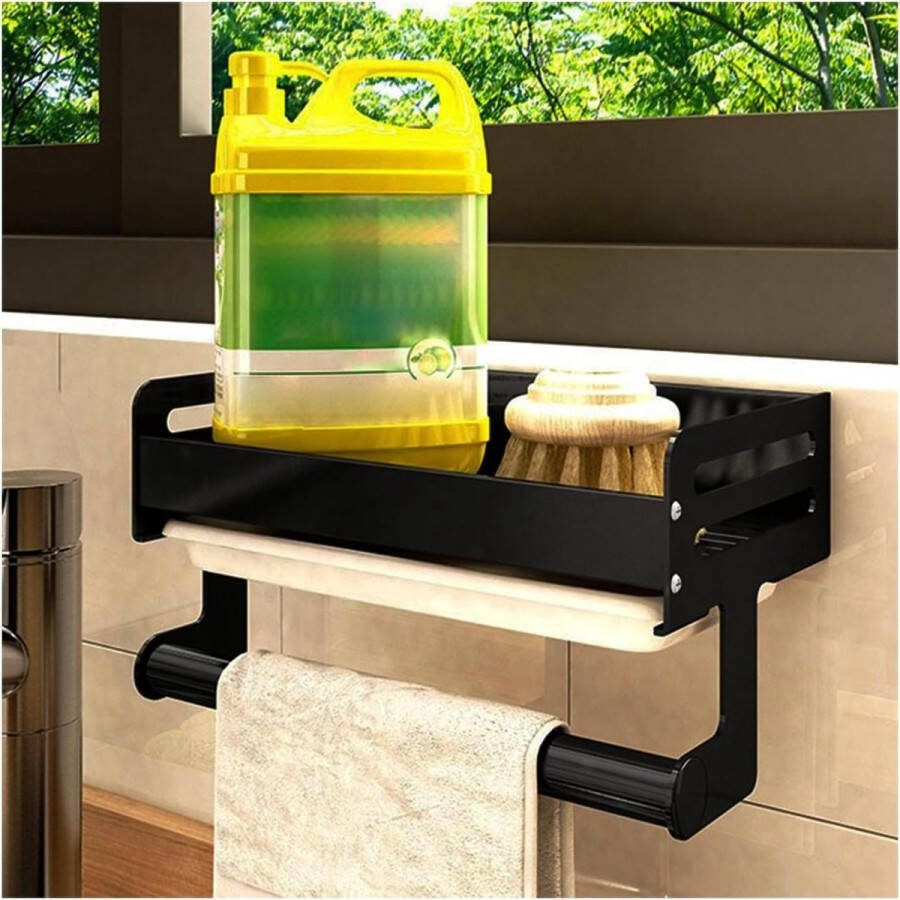 Keuken Gootsteen Organizer Tidy Sponshouder met Afneembare Afvoerlade & Handdoekenrek
