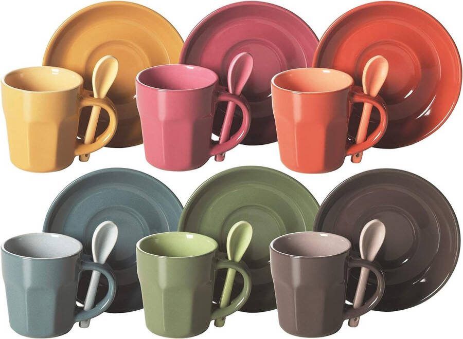 Keuken koffiekop en schotel 6-delige set Hug veelkleurig