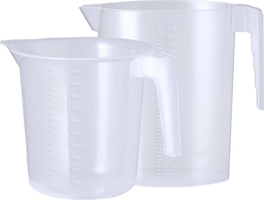 Keuken maatbekers set kunststof transparant 2 maten schenktuit 1000 2200 liter