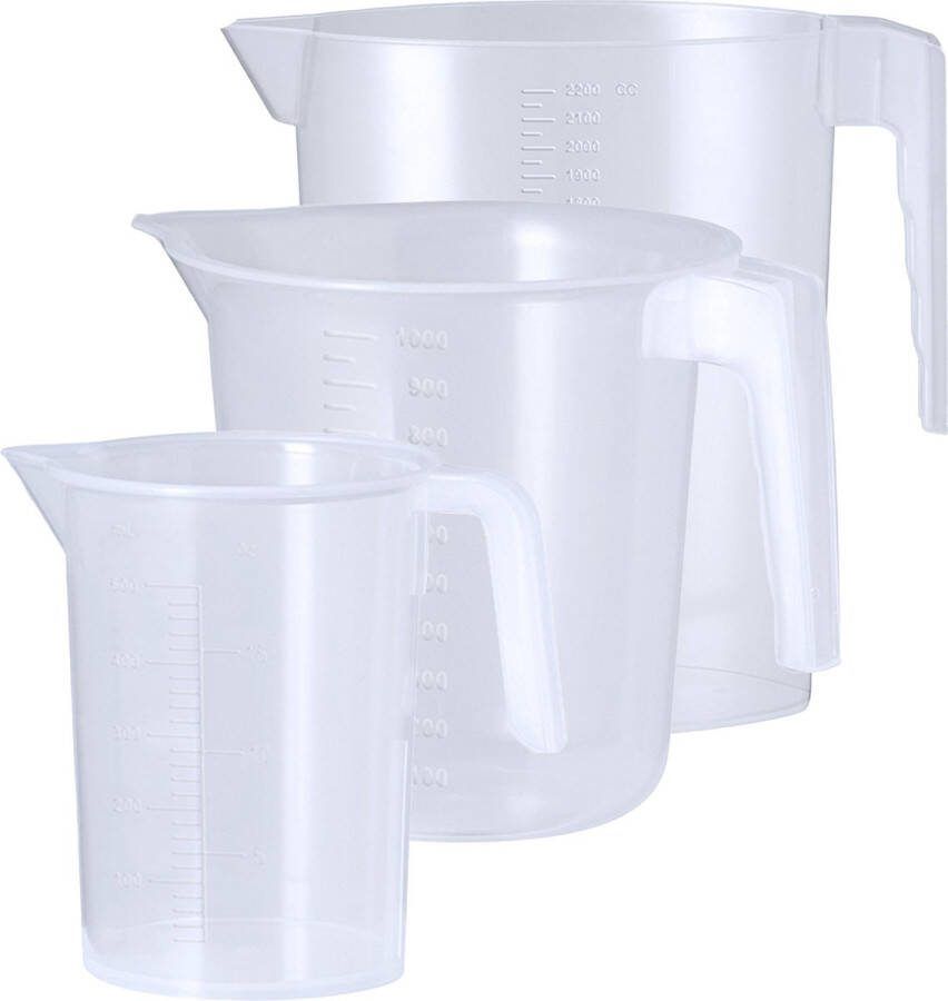 Keuken maatbekers set kunststof transparant 3 maten schenktuit 500 1000 2200 liter