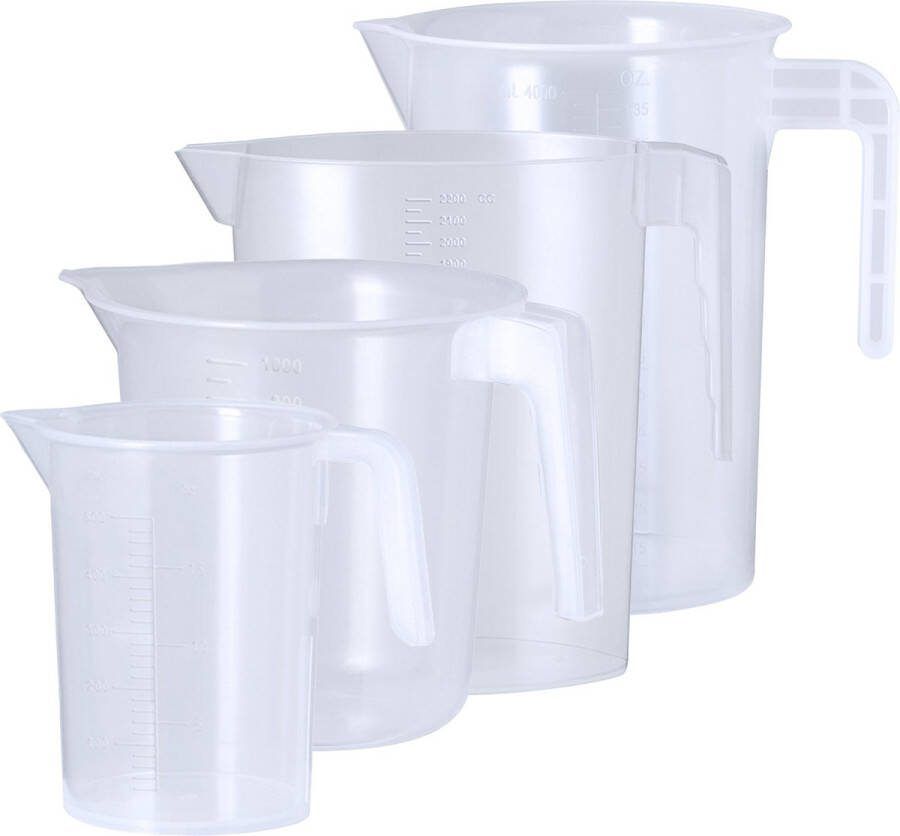 Keuken maatbekers set kunststof transparant 4 maten schenktuit 500 1000 2200 4000 liter
