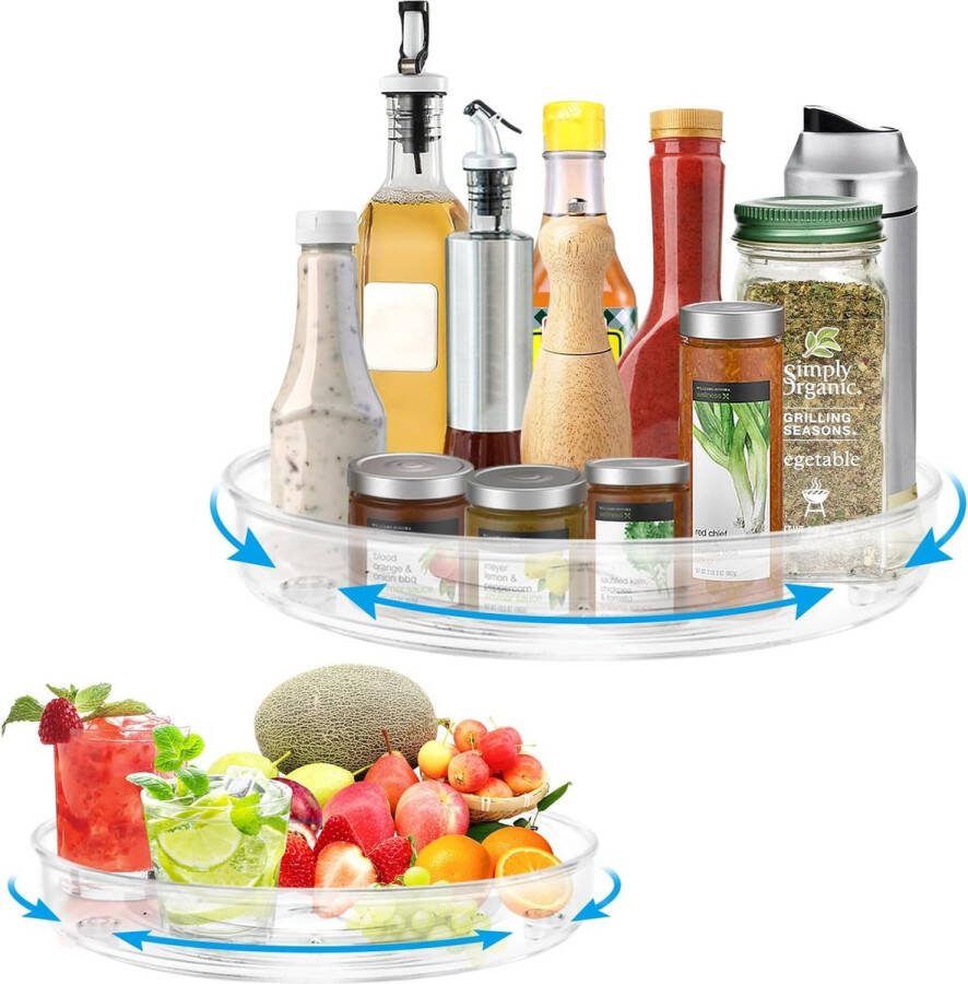 Keuken Organisator Lazy Susan Set van 2 Kruidenrekken Koelkast Organiser Draaibare Kruidenrek Rond 27 + 23 cm