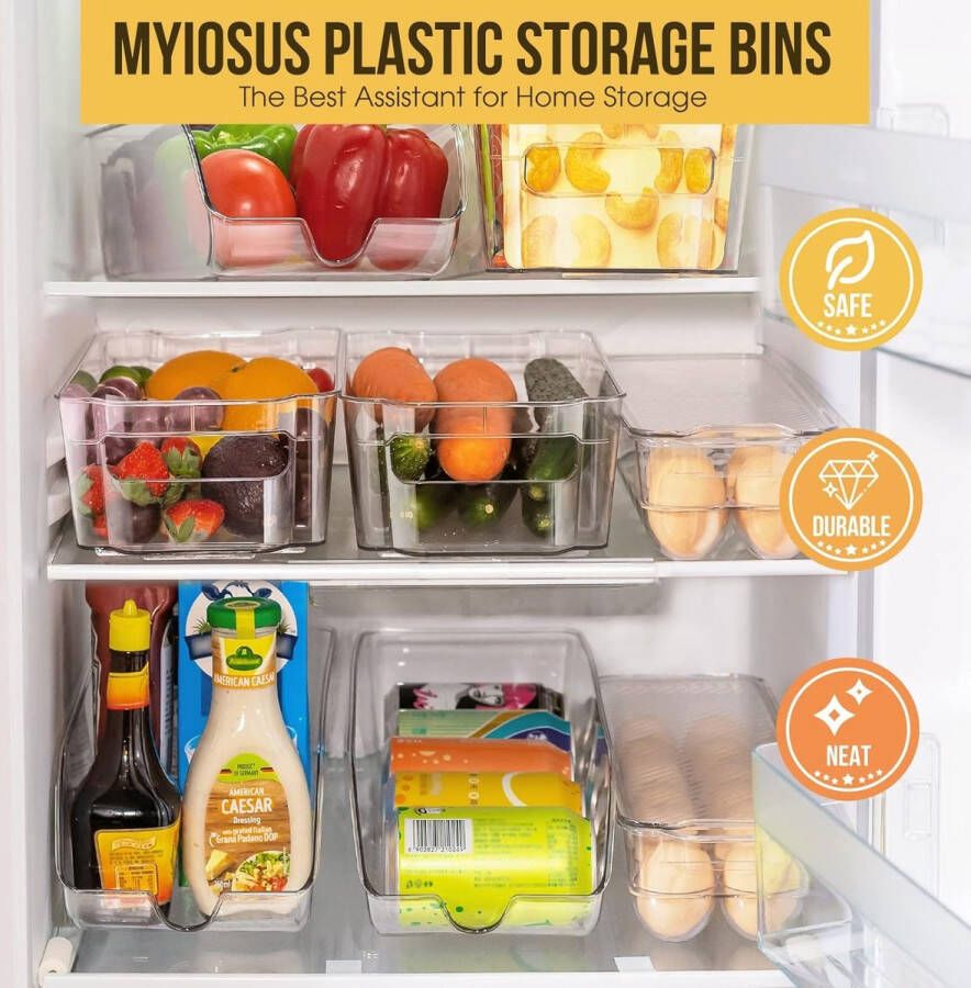 Keuken Organizer 13-delige Set Transparante Fridge Organizer met Handvat Stapelbare Blikhouder Opbergbox met deksel Luchtdichte Voorraadcontainer BPA-vrij Ideaal voor Keuken Koelkast Kasten