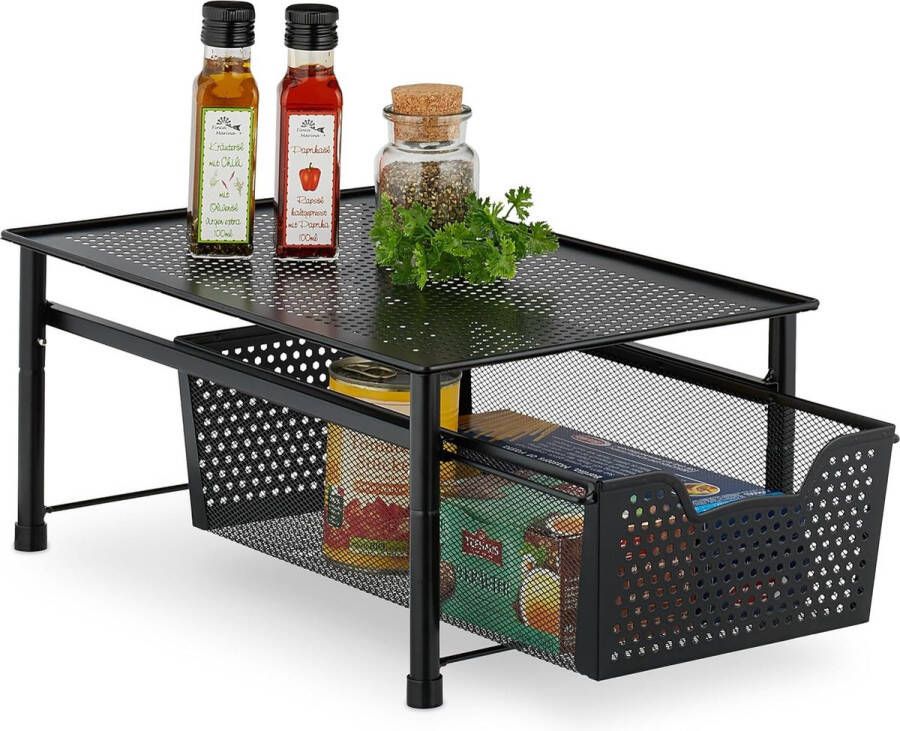 Keuken organizer stapelbare kast-organizer 1 schuifmanden metaal badkamer zwart