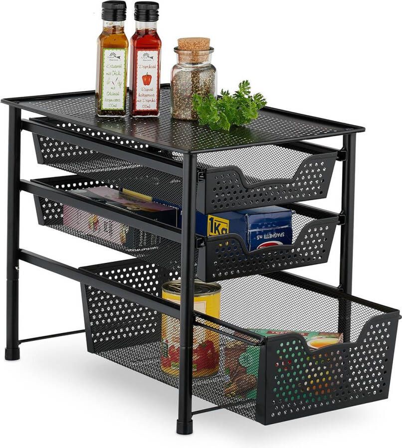 Keuken organizer stapelbare kast-organizer 3 schuifmanden metaal badkamer zwart