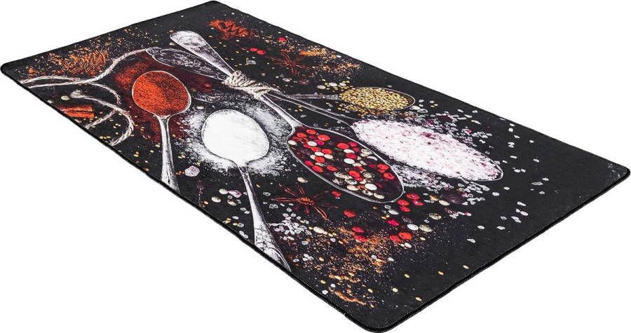Keuken tapijt moderne antislip zool gel loper wasbaar zwart keukenmatten kleurrijke kruiden tapijten (zwart 80 x 150 cm)