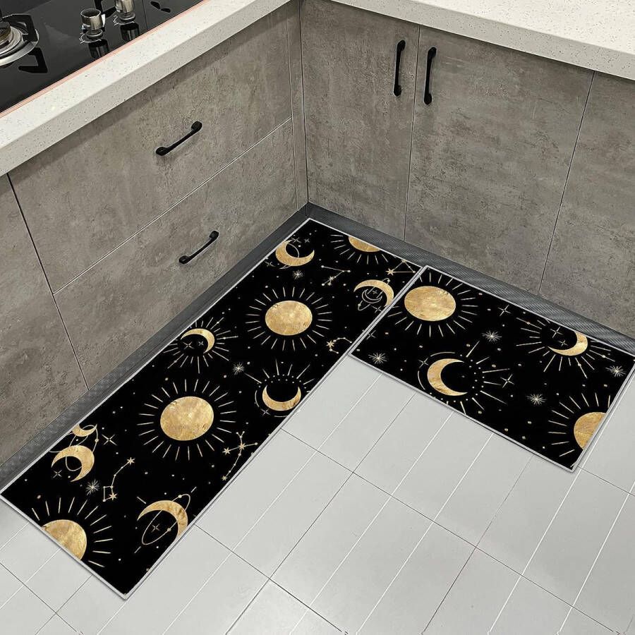 Keuken tapijten tapijt loper keuken mat 2 stuks antislip water en olie absorberend voor hal keuken tapijten keuken matten deurmat tapijt set (Marmer 01 40 x 60 cm+40 x 120 cm)