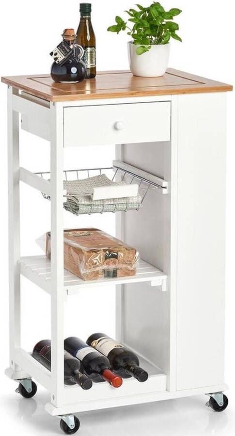 Zeller Keuken trolley kastje met uitschuifbare mandjes wijnrek en plankjes aan de zijkant 50 x 86 cm Woondecoratie Keuken accessoires benodigdheden Bijzetkastjes Trolleys