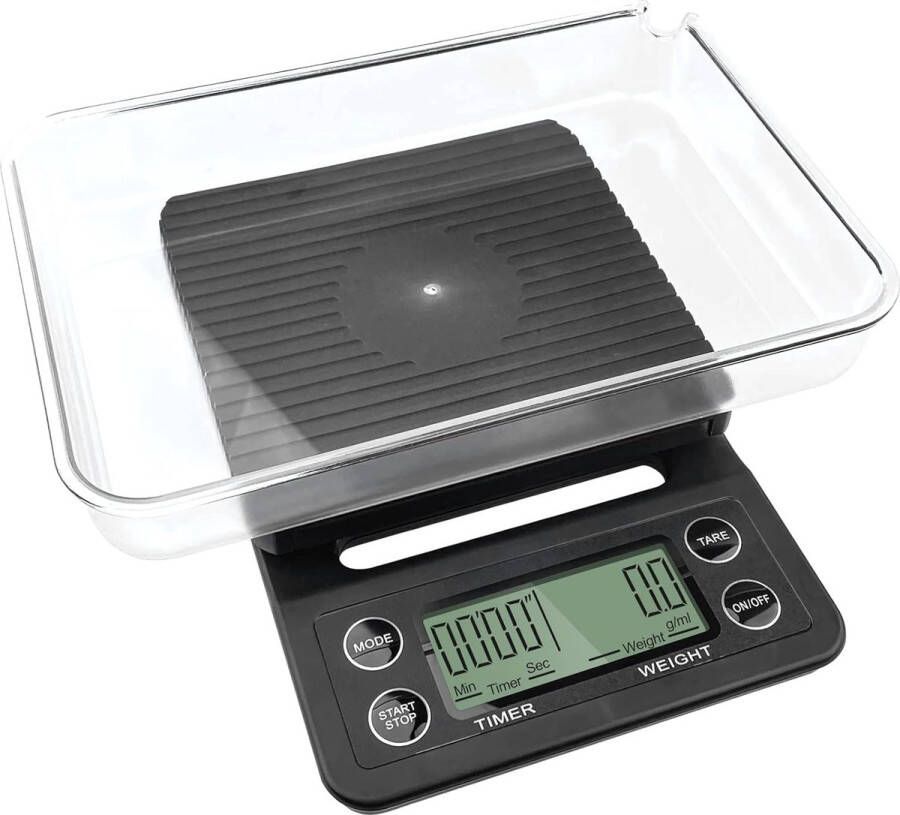 Keuken weegschaal 5 kg 0 1 G zwart koffieweegschaal met timer lcd-display keukenweegschaal met kom tarra-functie voor bakken en koken nauwkeurigheid voor barista