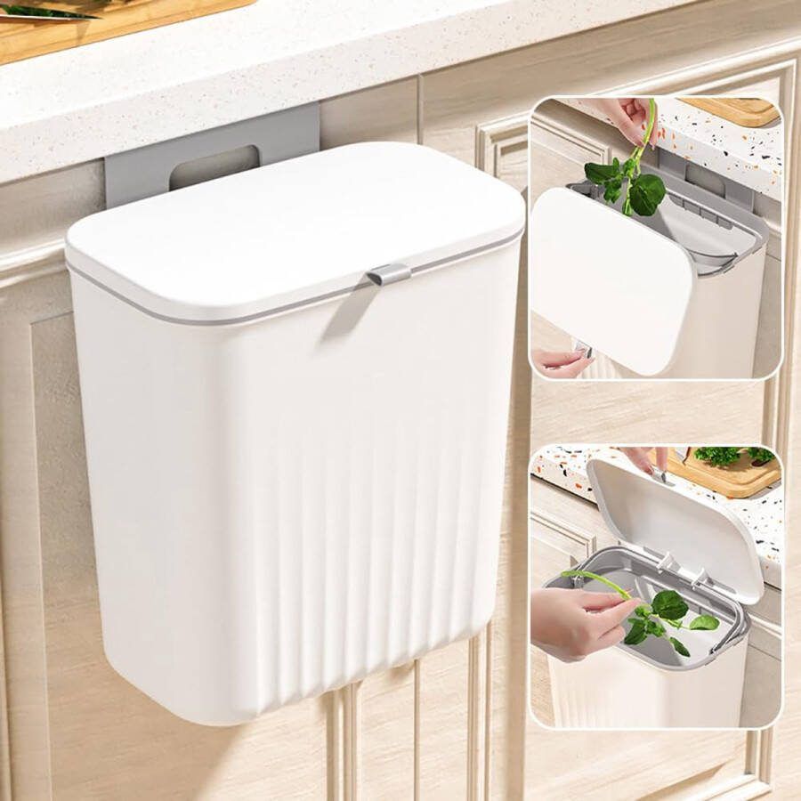 Keukenafvalemmer 9 liter hangende vuilnisemmer keuken met deksel voor badkamer slaapkamer vuilnisemmer caravan compostemmer voor keuken