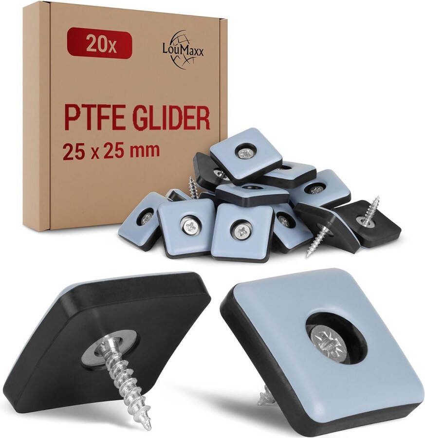 Keukenapparaat slider gliders Teflonglijders om te schroeven PTFE stoelglijders 25 x 25 mm effectieve bescherming voor meubels en vloeren set van 20 meubelglijders Teflon voor moeiteloos glijden op tapijt en vloeren