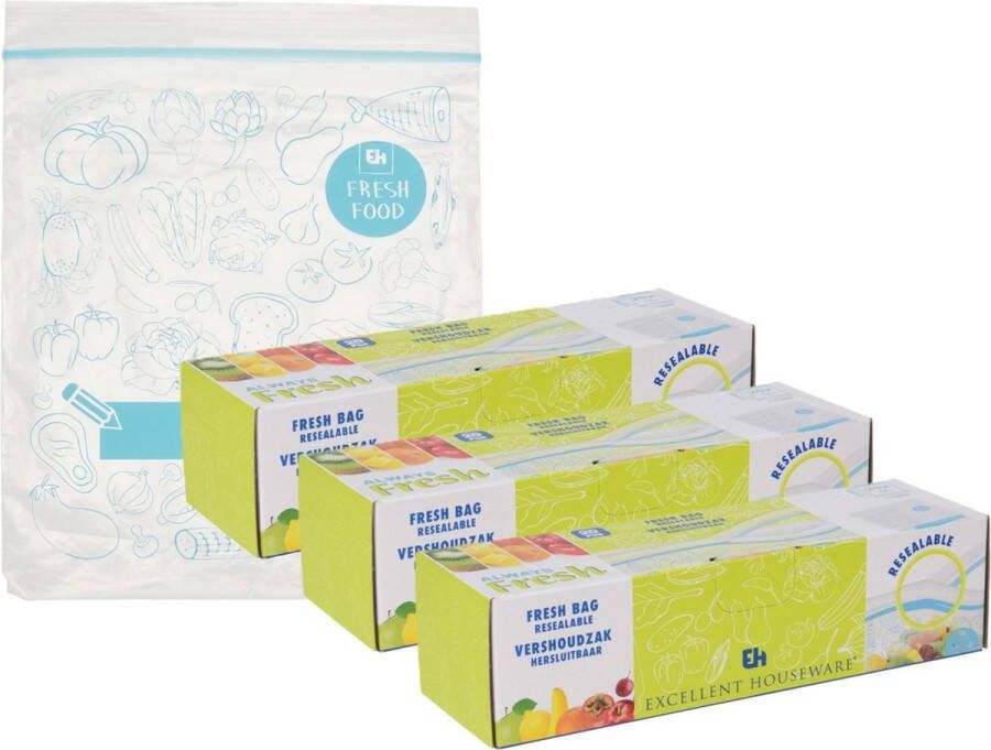 Keuken diepvries vershoud zakken 60x stuks 1 Liter inhoud 18 x 23 cm transparant diepvrieszakken voedsel luchtdicht bewaren