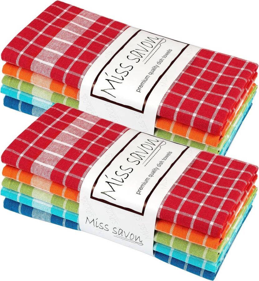Keukendoeken Set van 10 theedoeken katoen premium keukenhanddoeken theedoeken vintage & decoratieve handdoeken voor de keuken geruit (meerkleurig set van 10)
